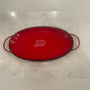 “Save Some for Santa” Red Tin Enamel Cookie Tray NWOT
